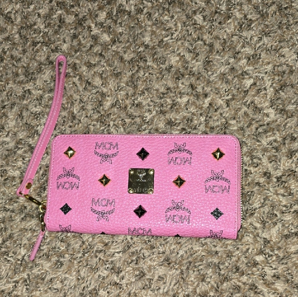Authentic MCM Pink Logo Wristlet Wallet
